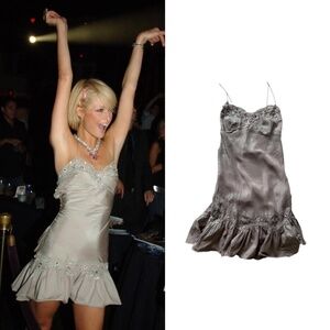Silk Lace Gemstone Sequin Bow Corset Back Mini Dress As Seen On Paris Hilton